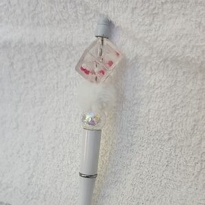 White and Pink Water Bead Decorative Pen